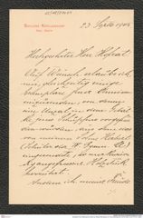 Nachlass Franz Steindachner, Brief von Robert Steinhauser an Franz Steindachner (23.09.1905), Inv.Nr. 510.01, Seite 1
